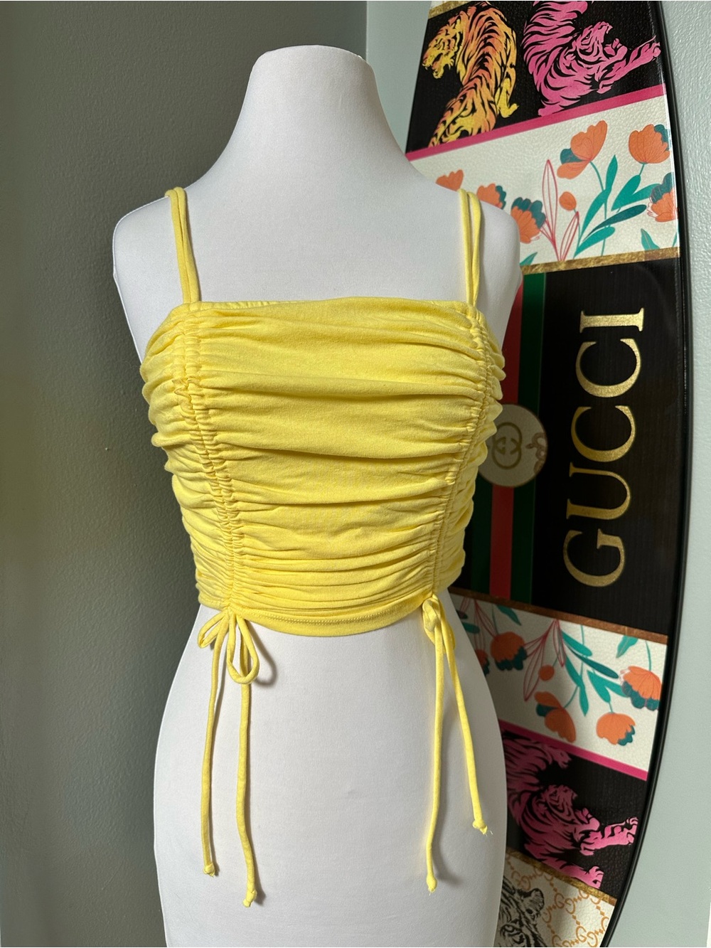 Wild Fable Yellow Ruched Drawstring Crop Tank Top Y2K McBling Gyaru Tropical